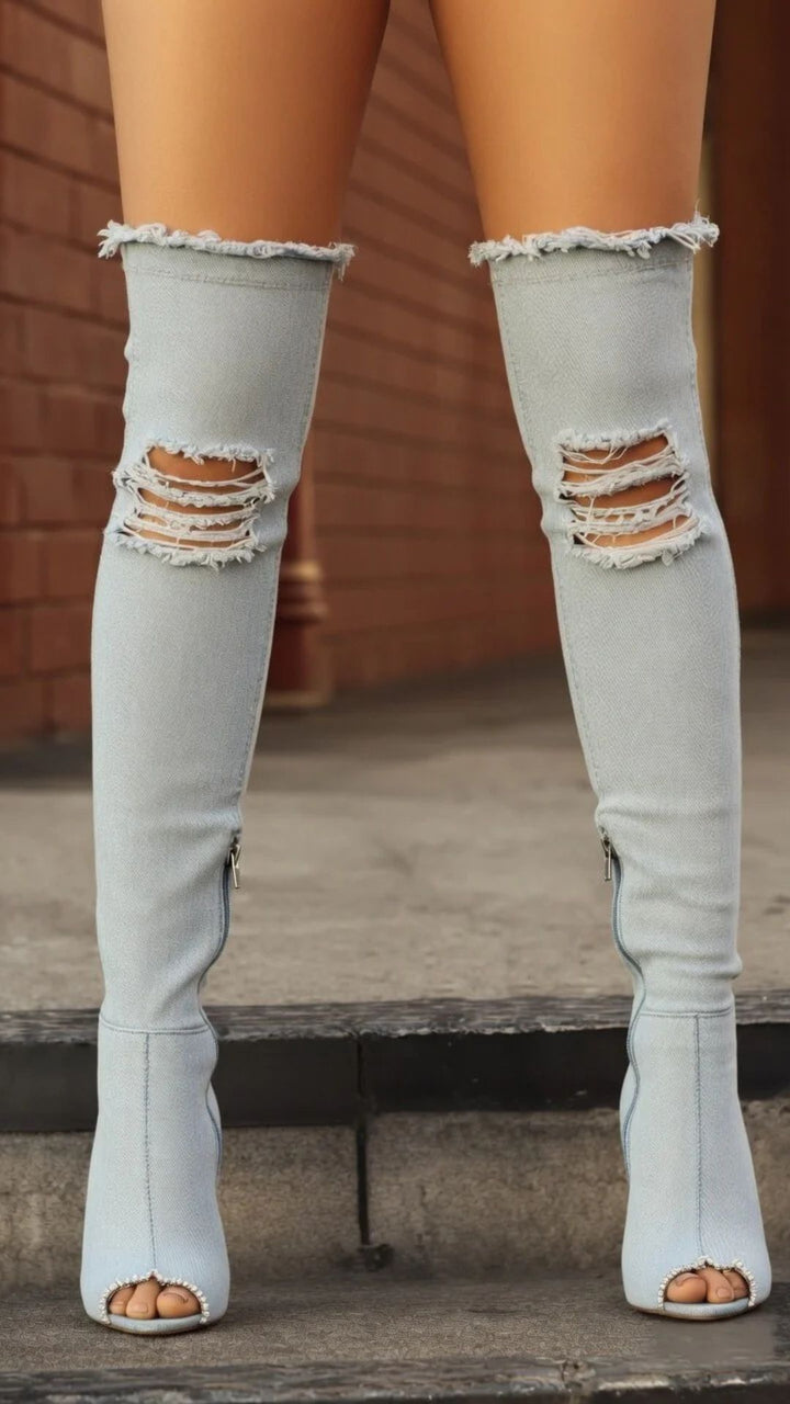 Denim Long Boots