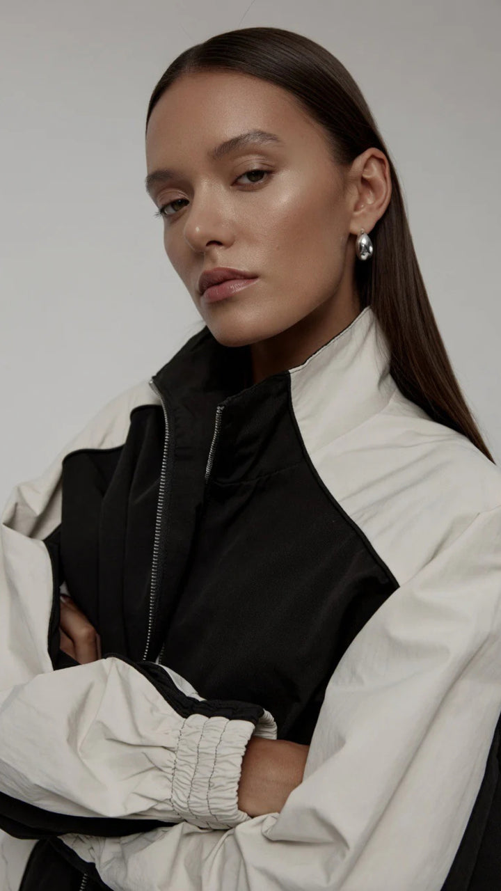 Two-Tone Colour Zip-Up Jacket &amp; Wide Leg Parachute Trouser Set