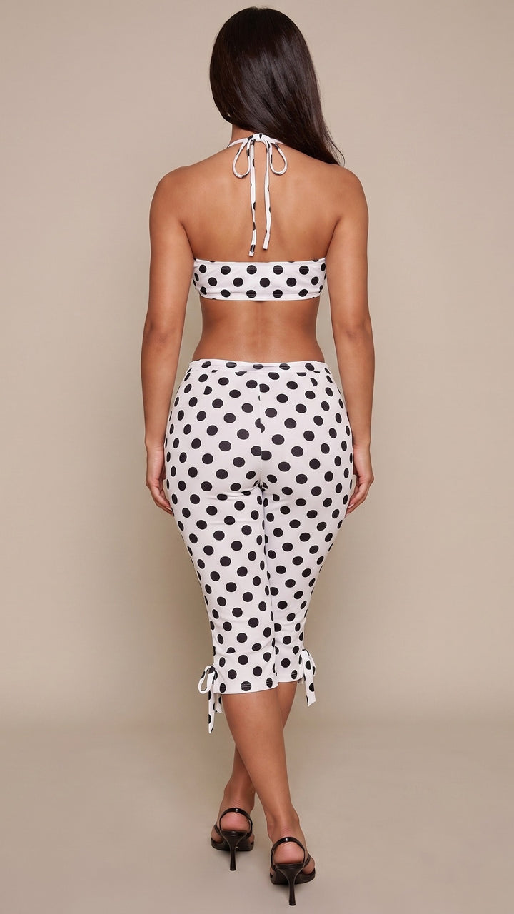 Polka Dot Halter Bandeau Top &amp; Tie-Hem Trouser Co-Ord Set