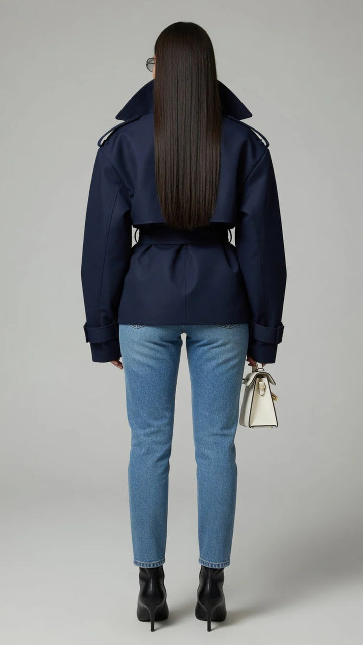 Cropped Lace-Up Detail Trench-Coat
