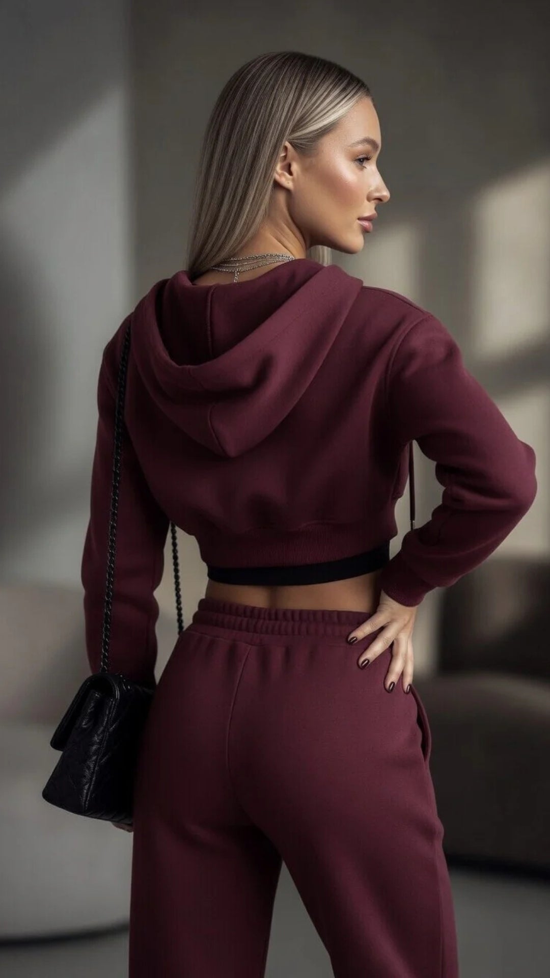 Cropped Zip-Up Hoodie &amp; Wide Leg Sweatpants Set