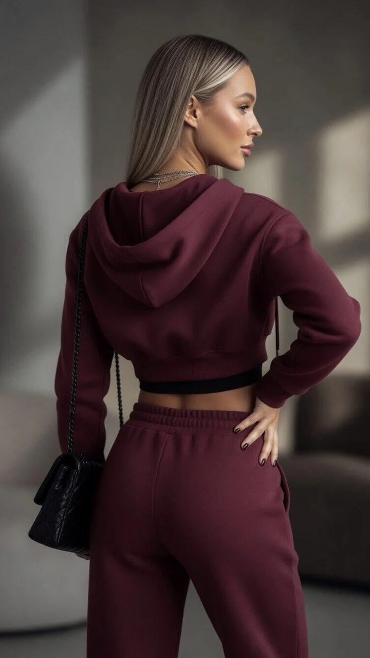 Cropped Zip-Up Hoodie &amp; Wide Leg Sweatpants Set