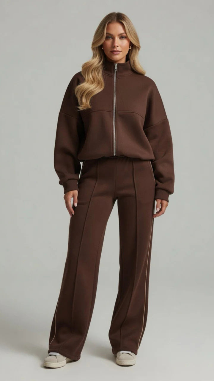 Zip-Up Sweatshirt &amp; Wide-Leg Trouser Set