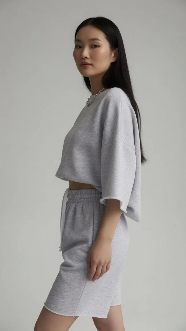 Oversized Crop Sweatshirt &amp; Shorts Set