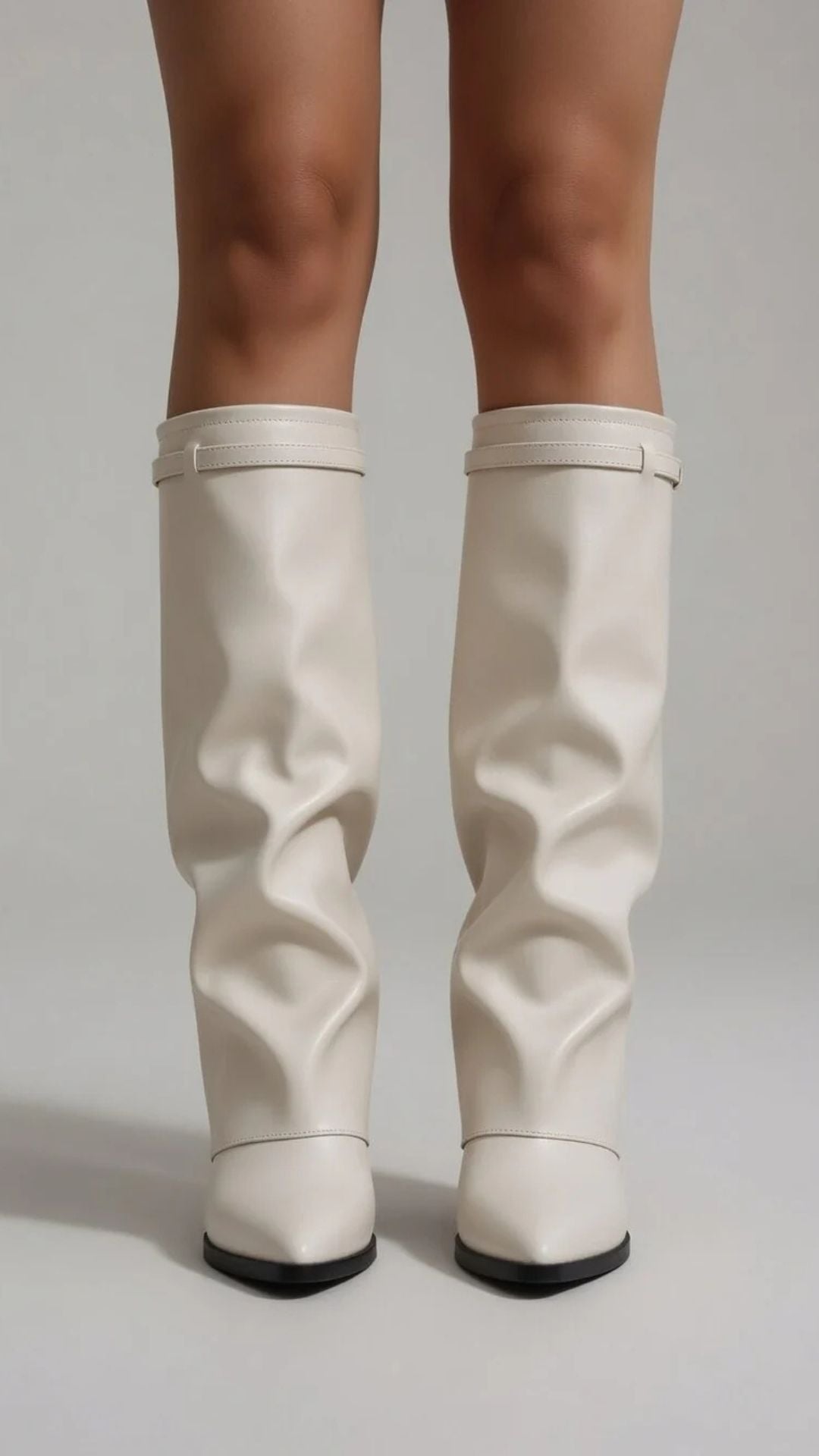 PU Leather Knee High Fold Over Boots