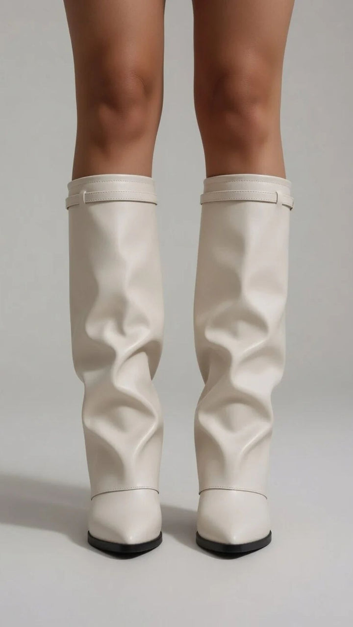 PU Leather Knee High Fold Over Boots
