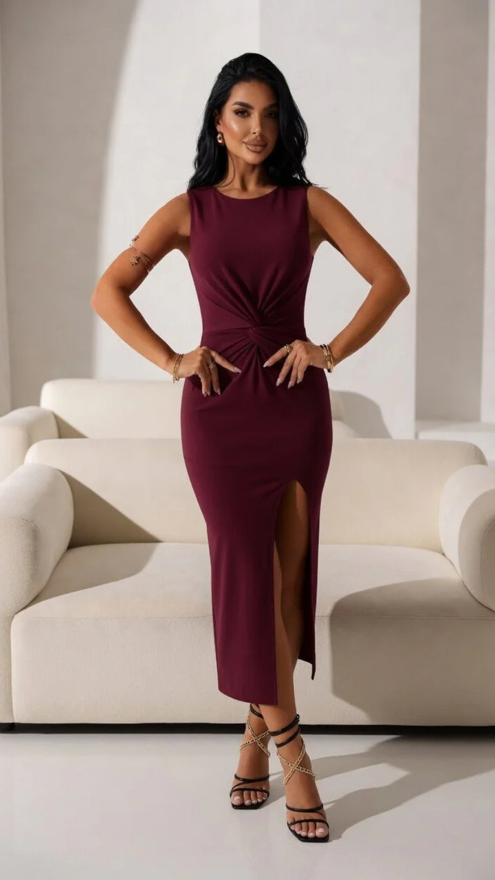 Twist-Knot Design Sleeveless Split Midi Dress