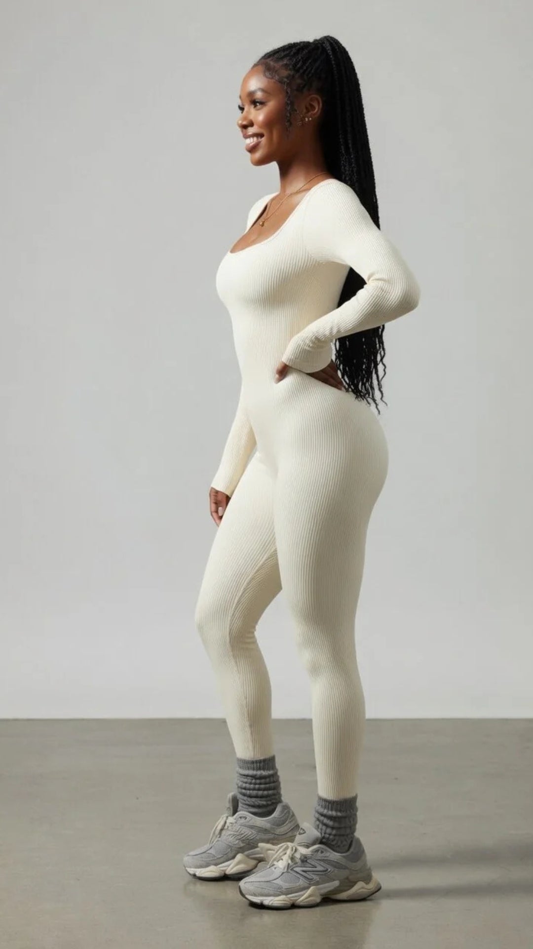 Ribbed Long Sleeve Scoop Neck Jumpsuit