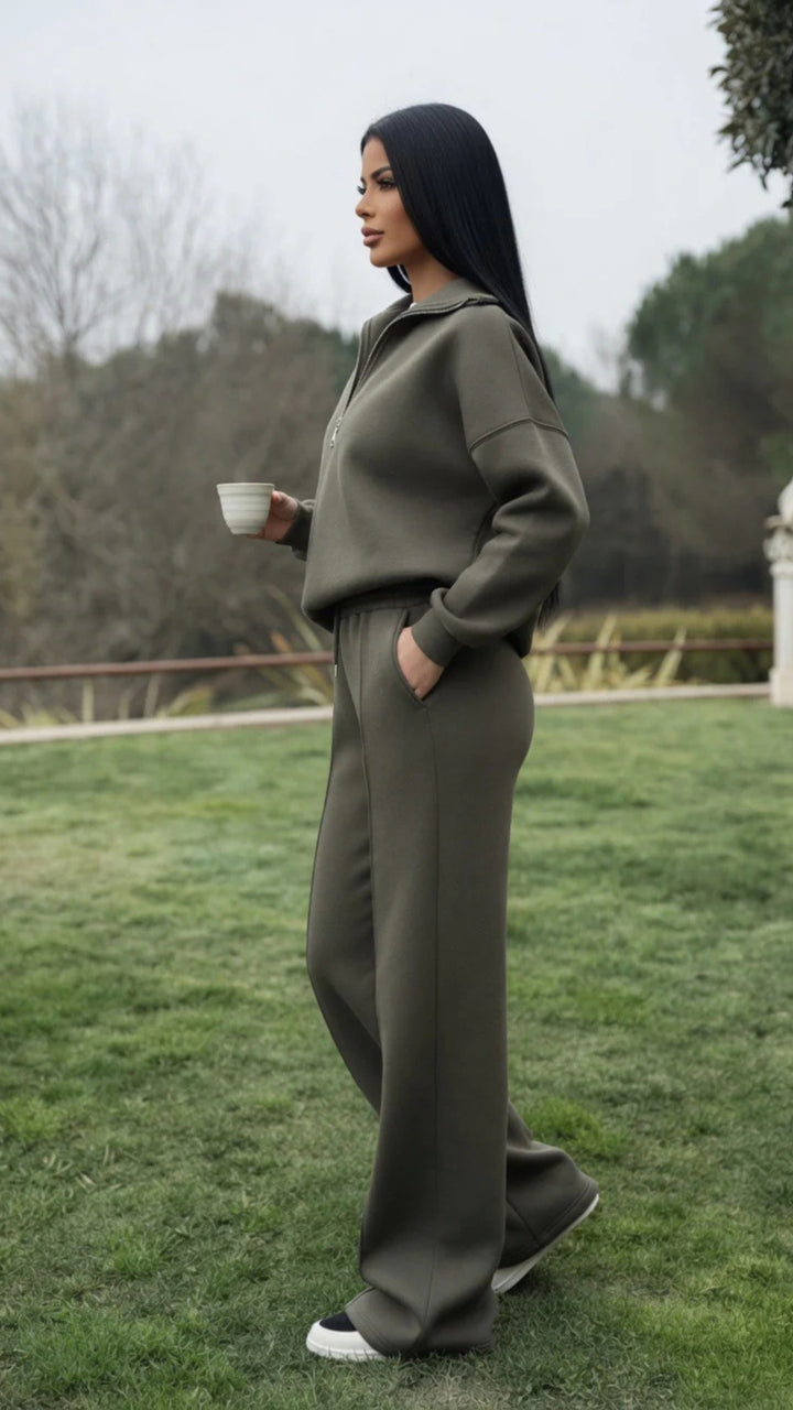 Half-Zip Sweatshirt &amp; Wide-Leg Trouser Set