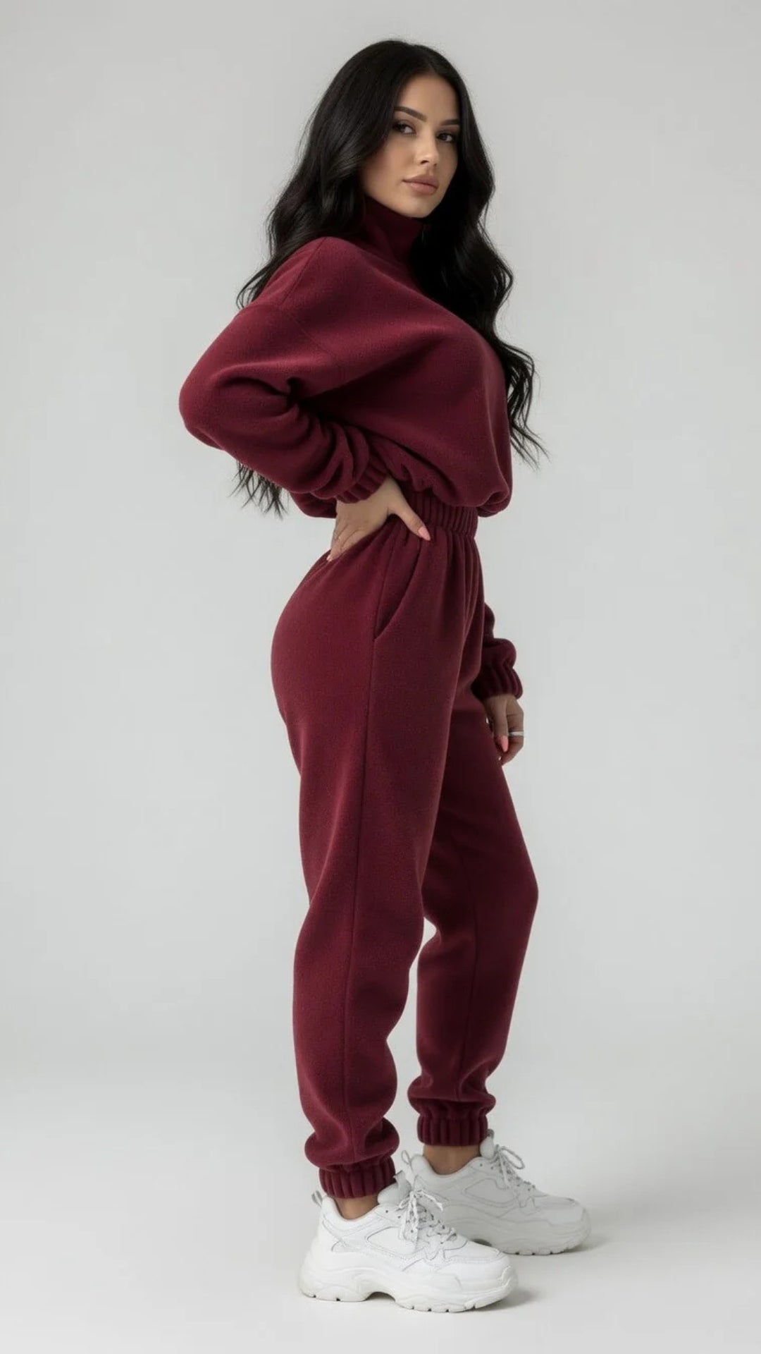 Half-Zip Detail Oversized Fleece Top &amp; Jogger Set