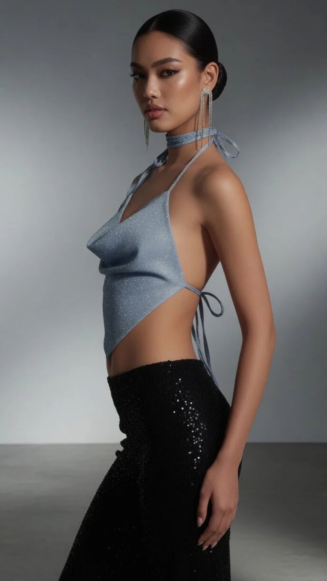 Blue Halter Glitter Strap Vest Top