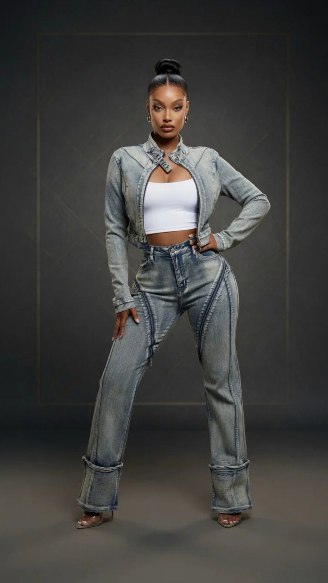 Biker-Style Denim Jacket and Jeans Set
