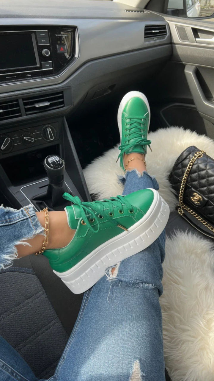 Faux Leather Lace-Up Chunky Platform Sole Trainers
