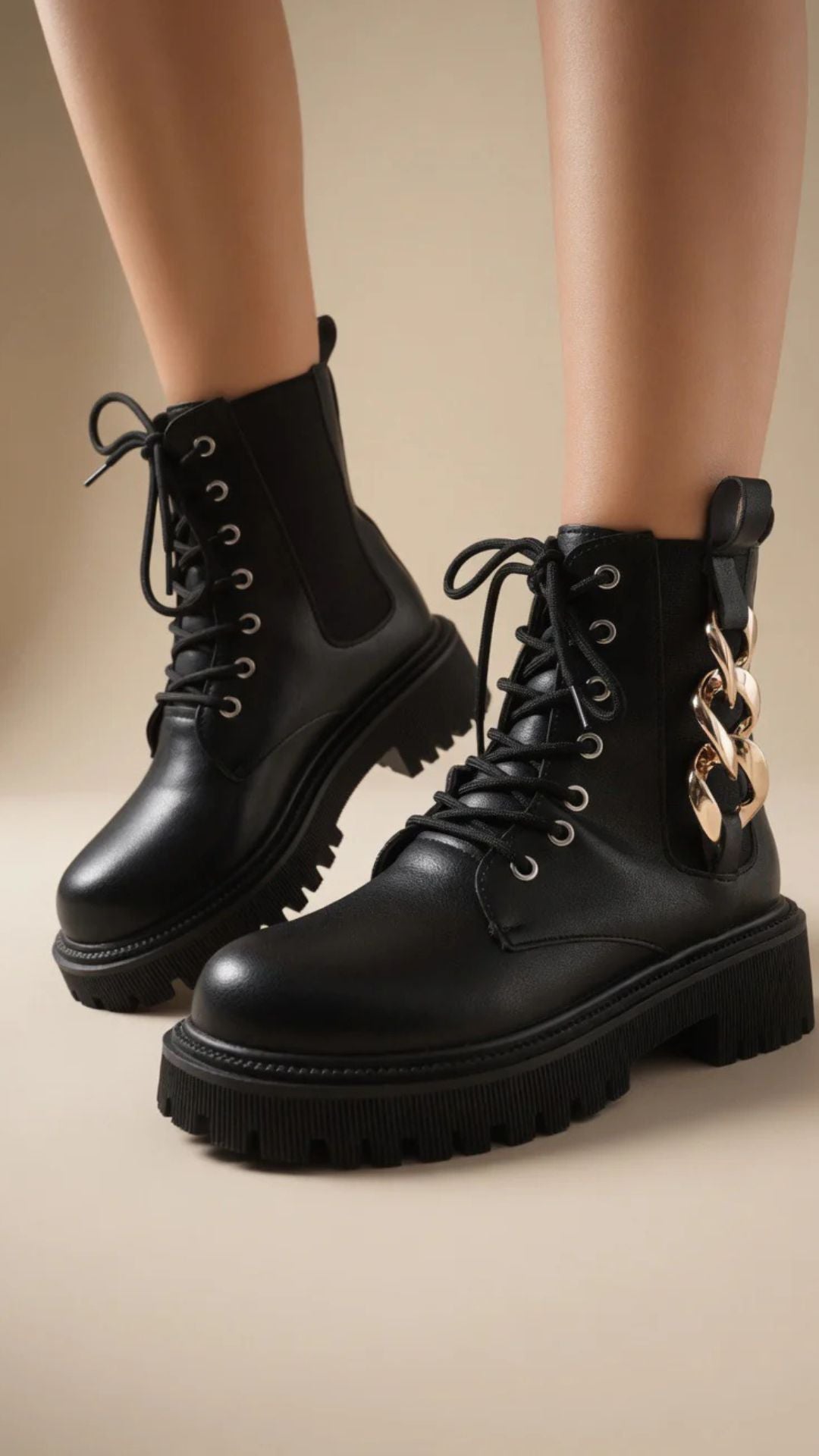 PU Leather Chain Detail Boots