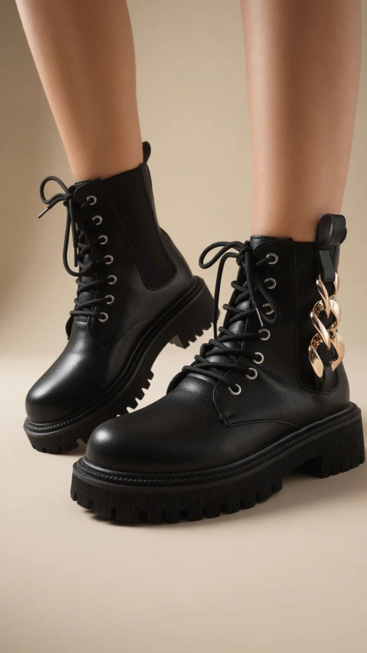 PU Leather Chain Detail Boots