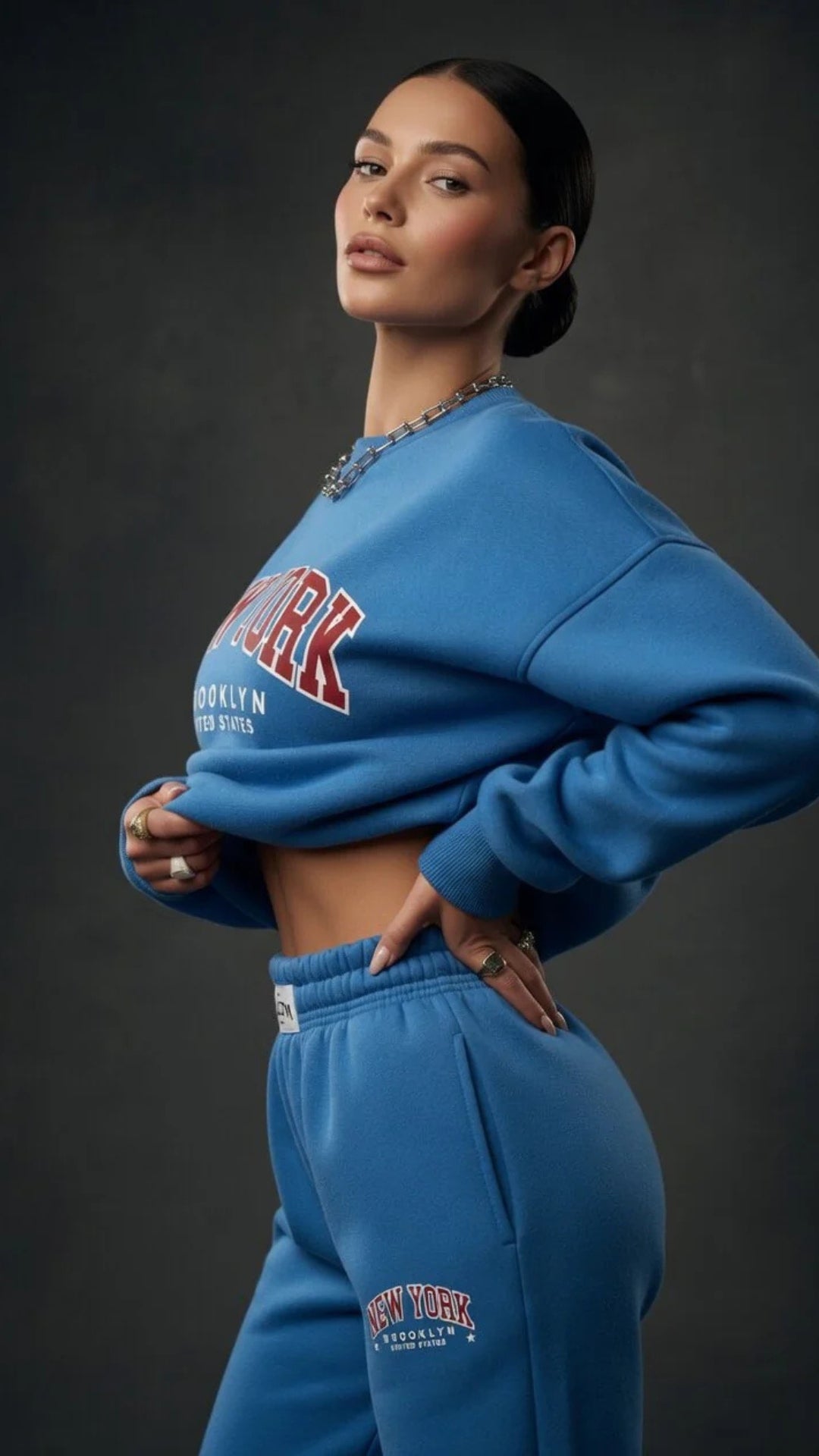 Oversized “New York” Print Sweatshirt and Wide-Leg Trouser Set