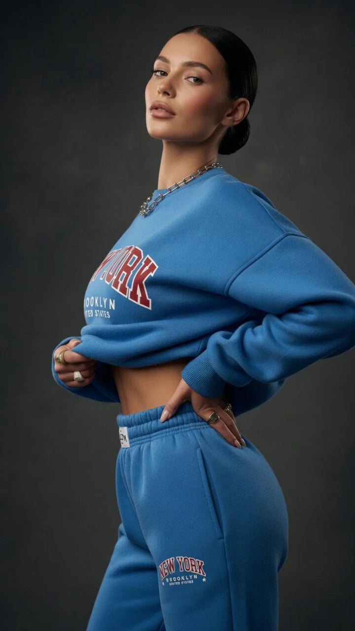 Oversized “New York” Print Sweatshirt and Wide-Leg Trouser Set