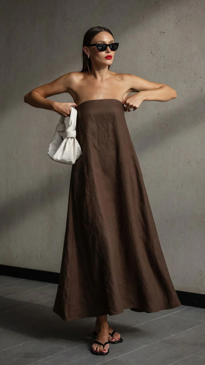 Strapless Linen Maxi Dress
