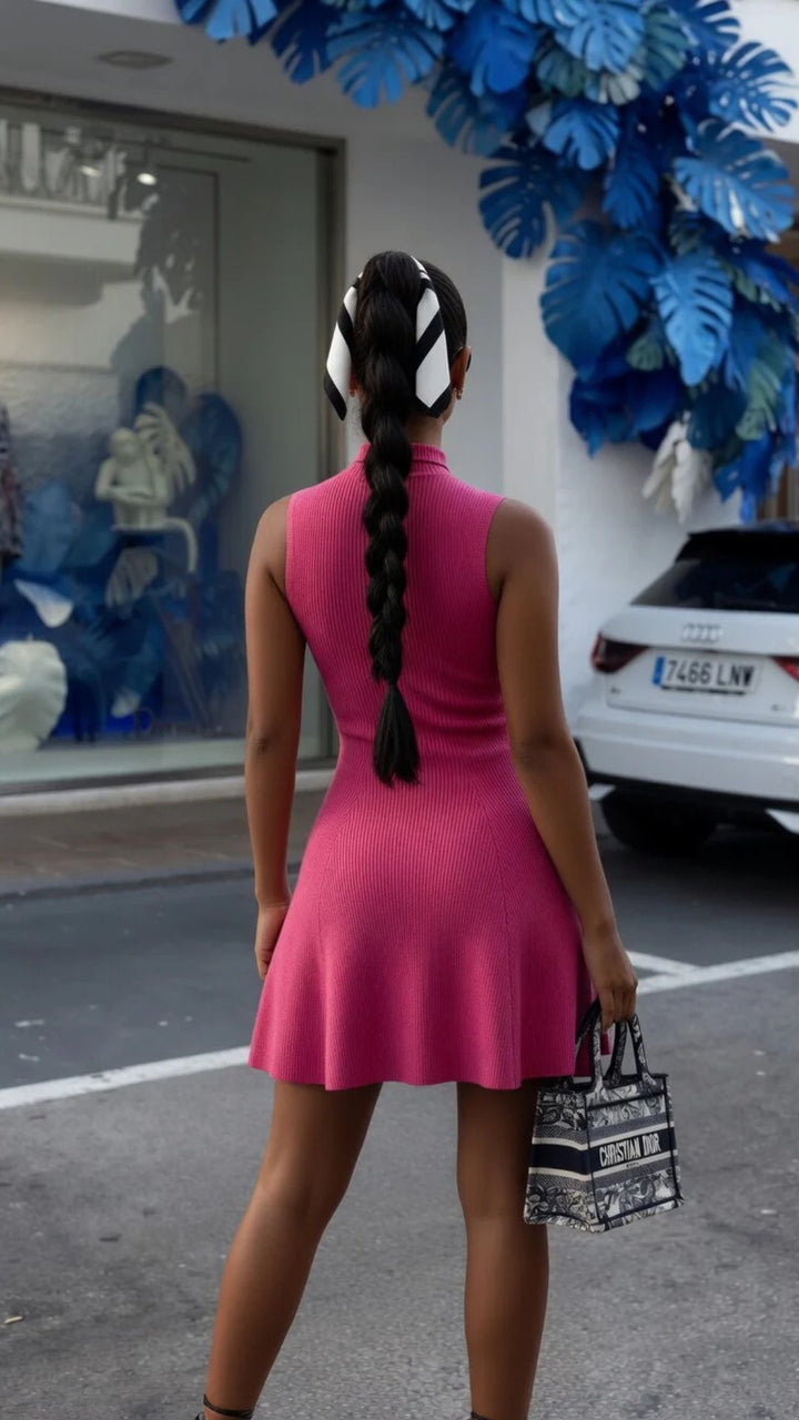High Collar Sleeveless Mini Dress