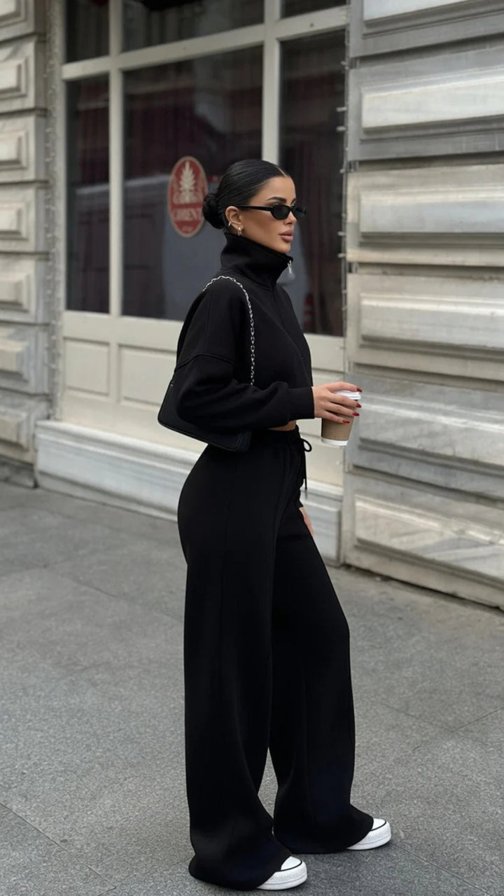 Half-Zip Sweatshirt &amp; Wide-Leg Trouser Set