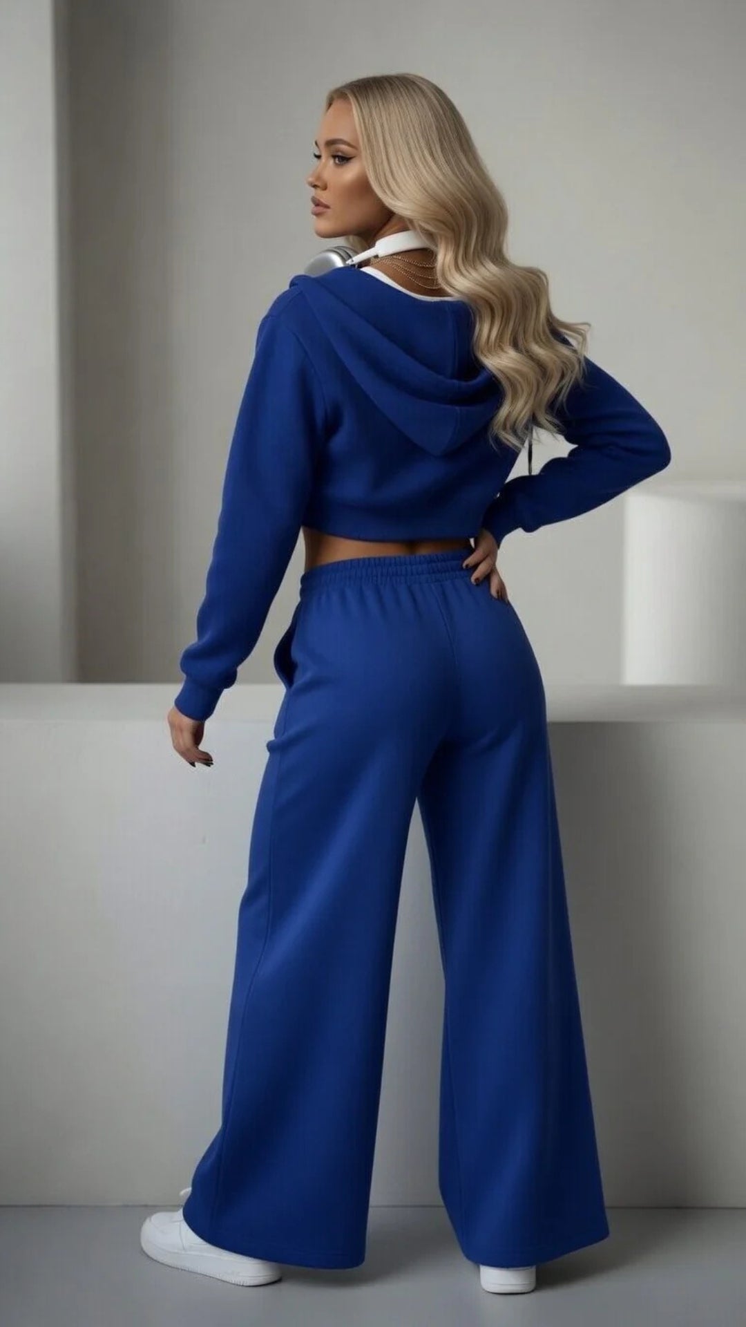 Cropped Zip-Up Hoodie &amp; Wide Leg Sweatpants Set