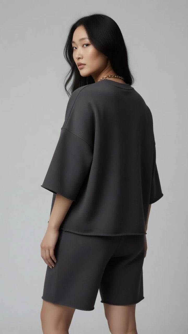 Oversized Crop Sweatshirt &amp; Shorts Set