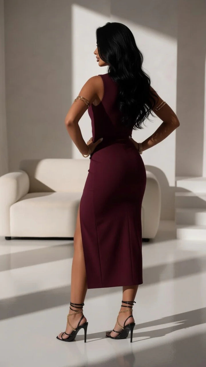 Twist-Knot Design Sleeveless Split Midi Dress