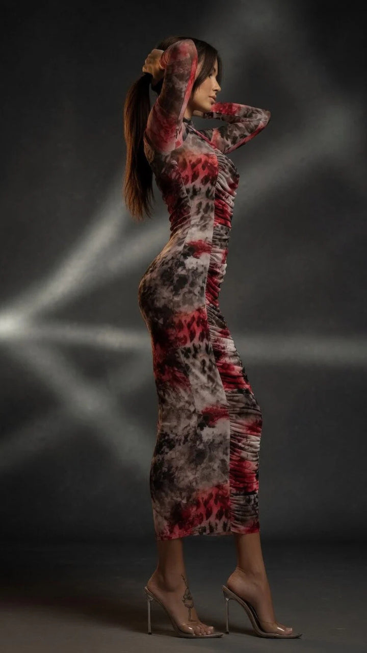 Multi-Colour Print Midi Dress