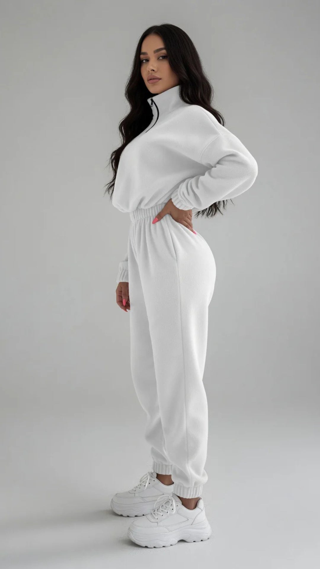 Half-Zip Detail Oversized Fleece Top &amp; Jogger Set