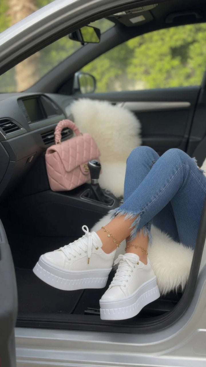 Faux Leather Lace-Up Chunky Platform Sole Trainers