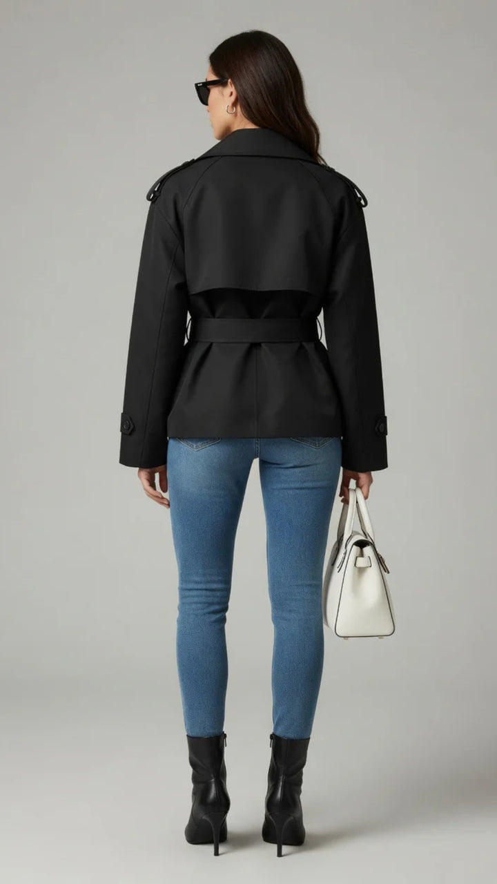 Cropped Lace-Up Detail Trench-Coat