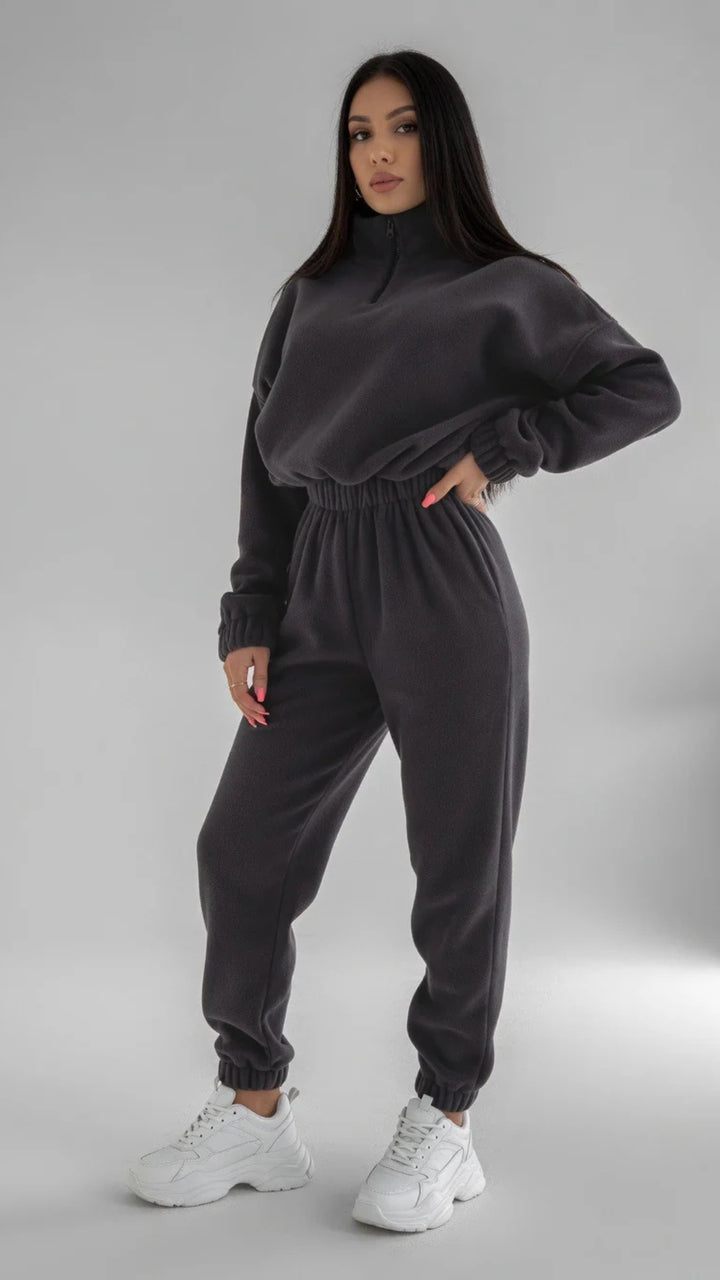 Half-Zip Detail Oversized Fleece Top &amp; Jogger Set