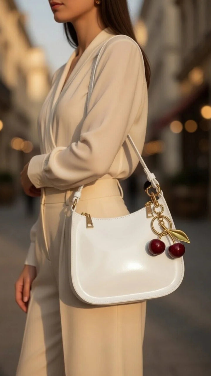 PU Leather Cherry Pendant Shoulder Bag