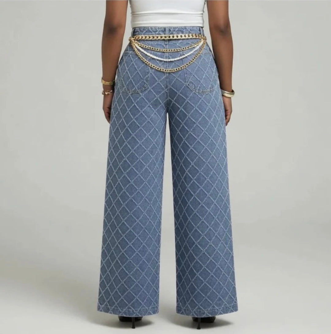 Jacquard Straight Wide-Leg Denim Jeans