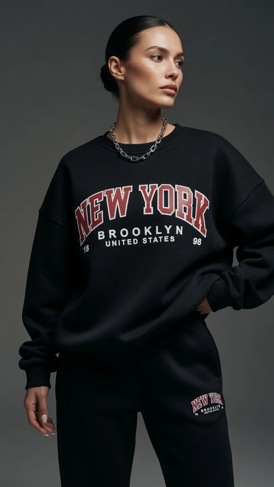 Oversized “New York” Print Sweatshirt and Wide-Leg Trouser Set