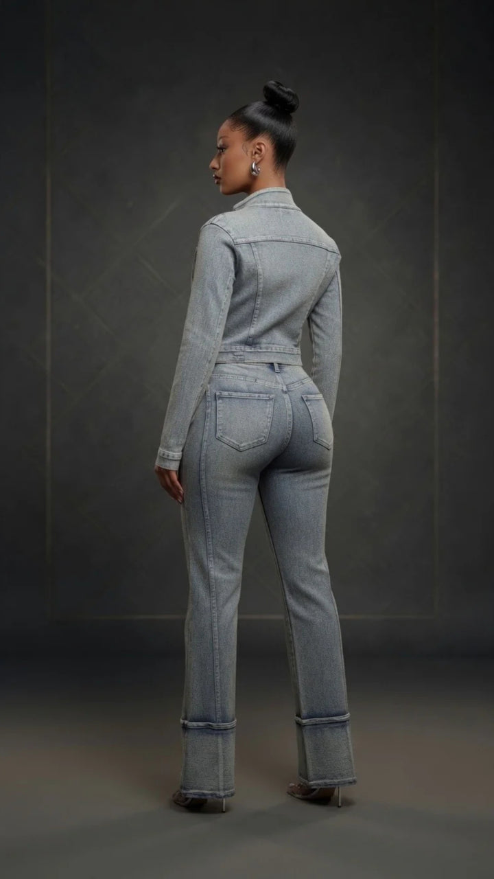 Biker-Style Denim Jacket and Jeans Set