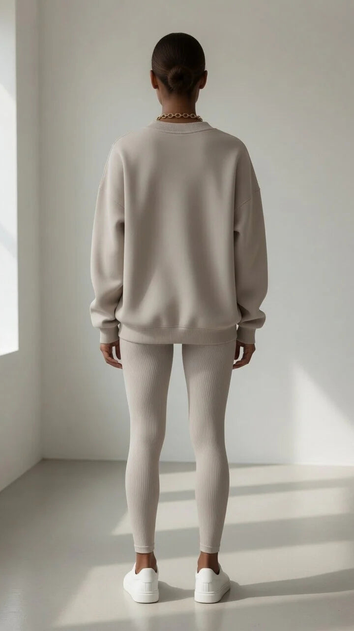 Beige V-Neck Sweatshirt