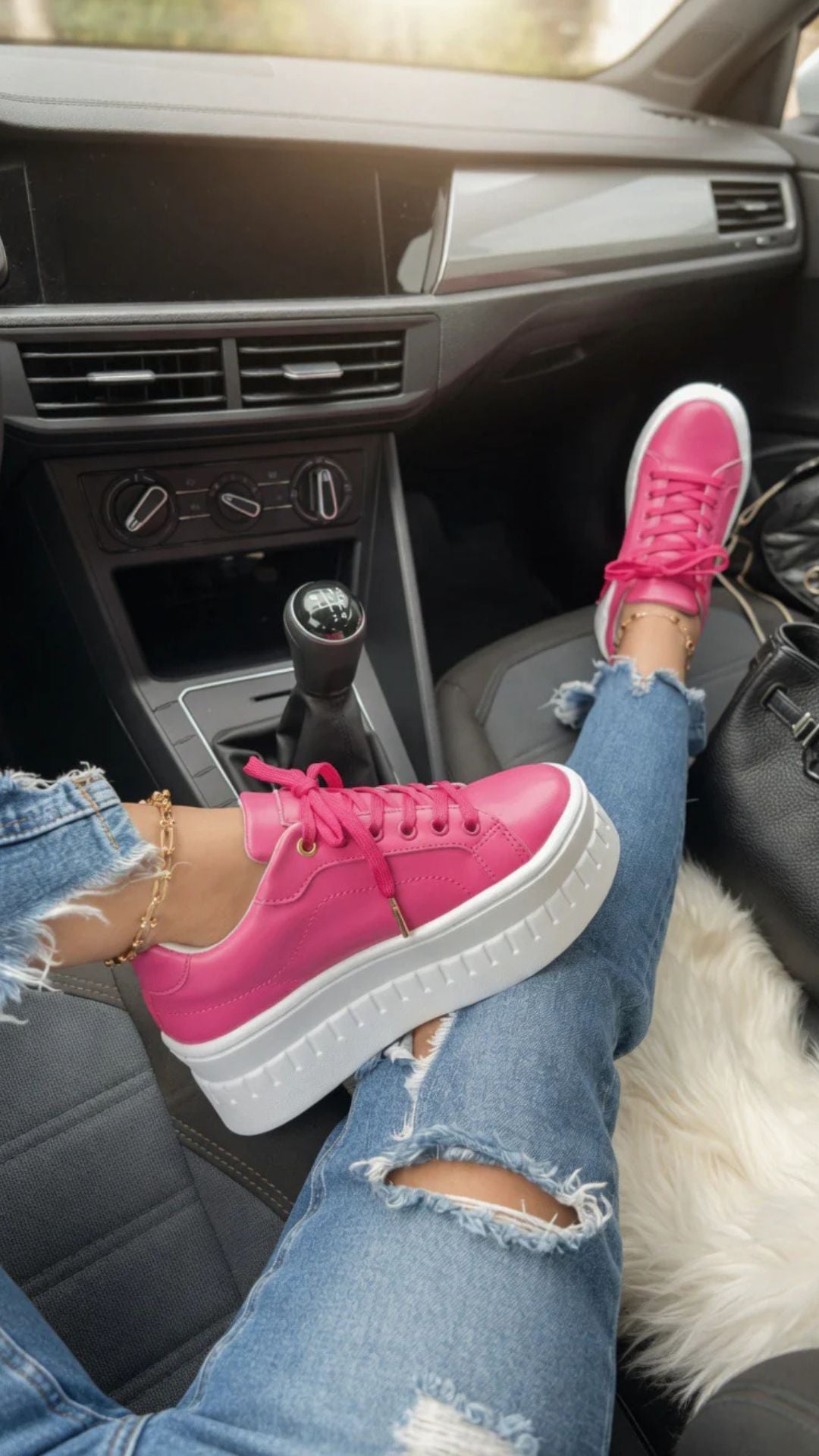 Faux Leather Lace-Up Chunky Platform Sole Trainers