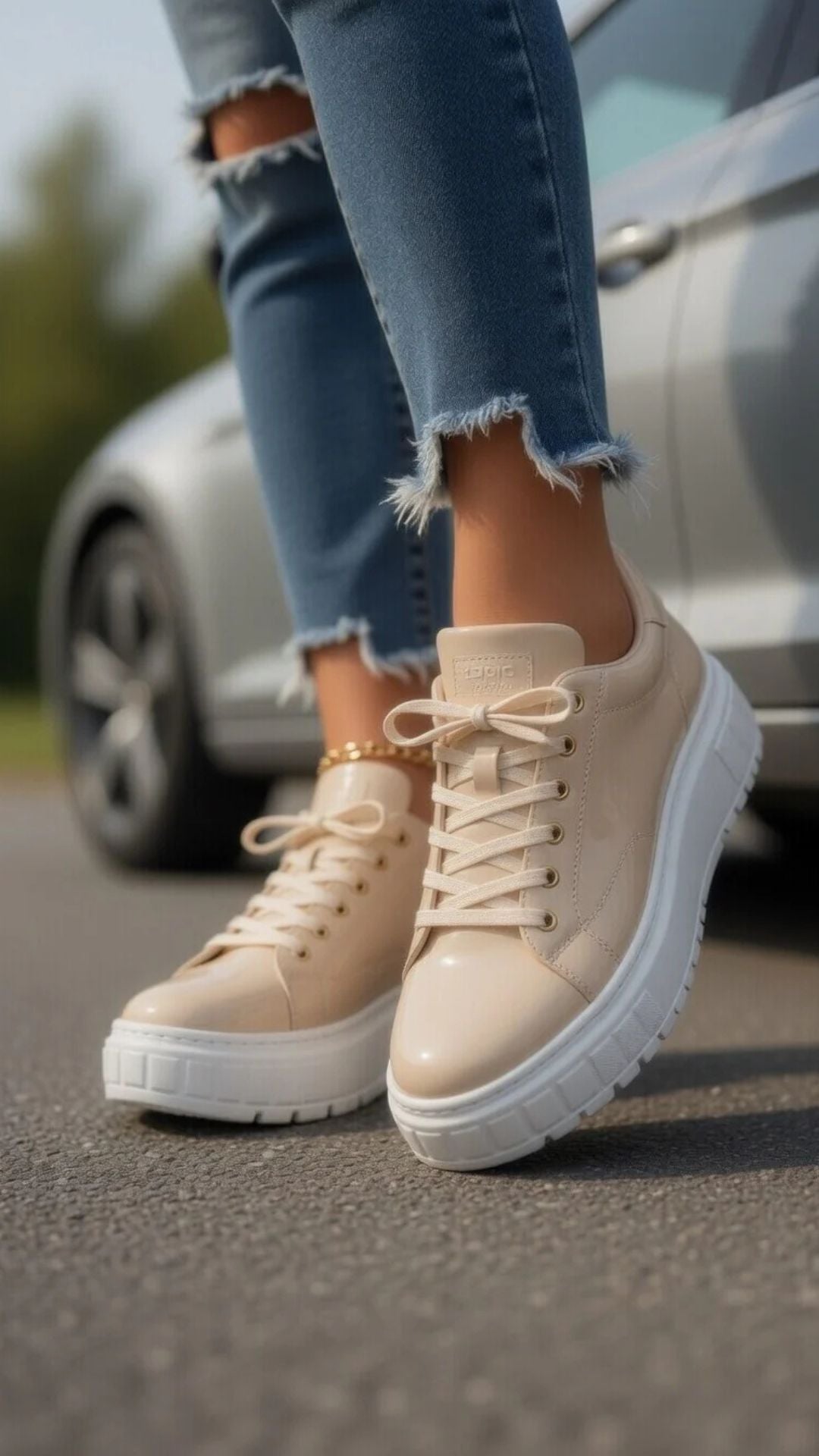 Faux Leather Lace-Up Chunky Platform Sole Trainers