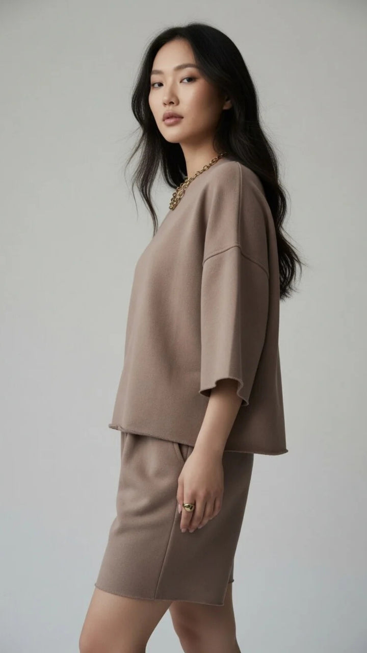Oversized Crop Sweatshirt &amp; Shorts Set