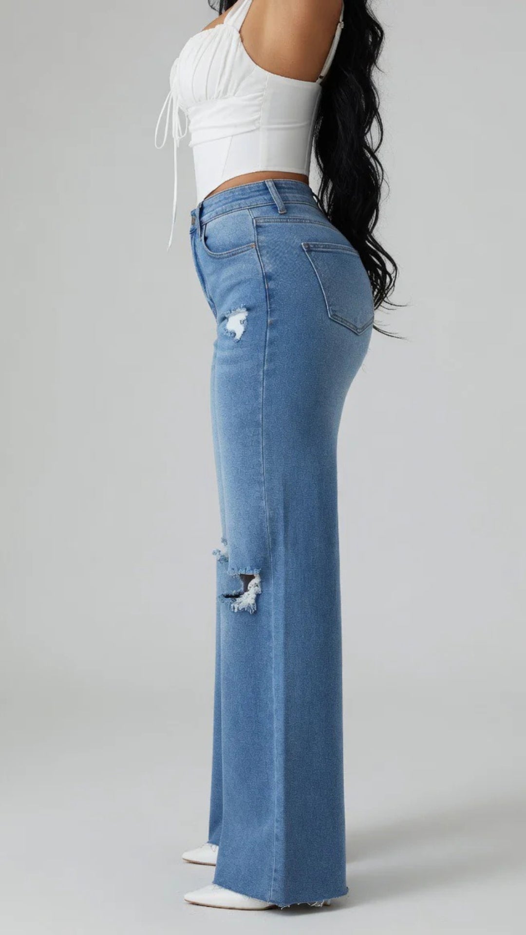 Basic Ripped Detail Straight Leg Jeans