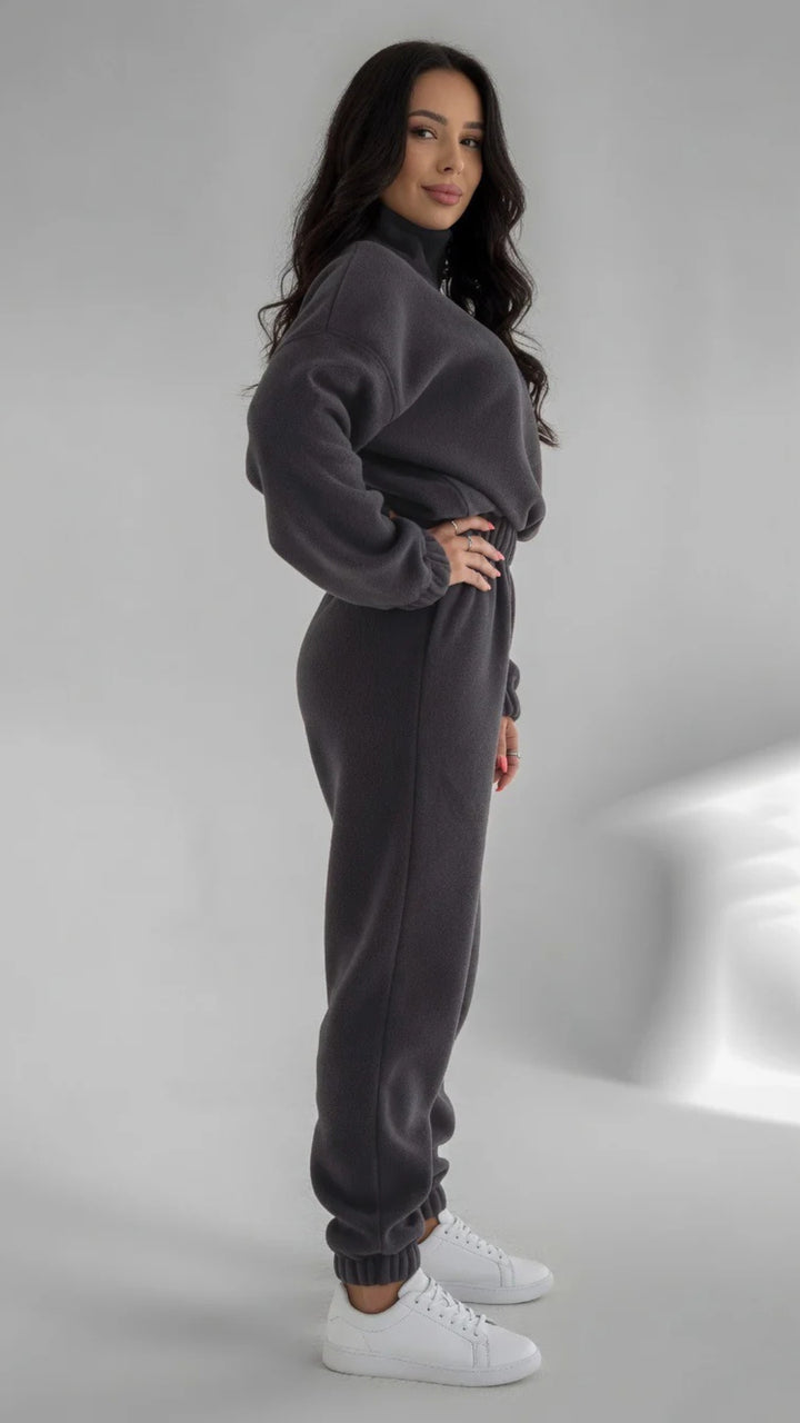 Half-Zip Detail Oversized Fleece Top &amp; Jogger Set