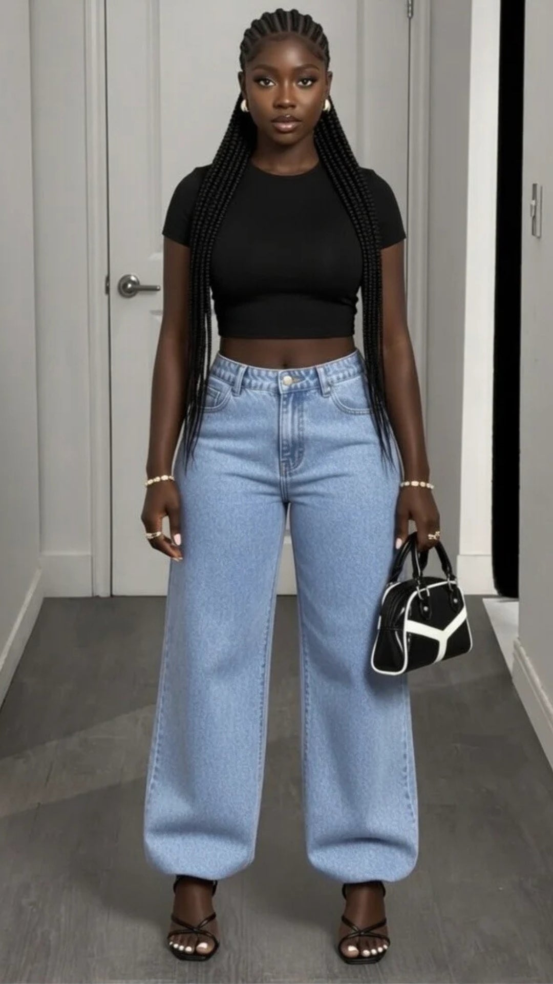 Good Luck Print Straight Wide-Leg Denim Jeans