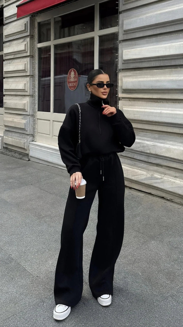 Half-Zip Sweatshirt &amp; Wide-Leg Trouser Set