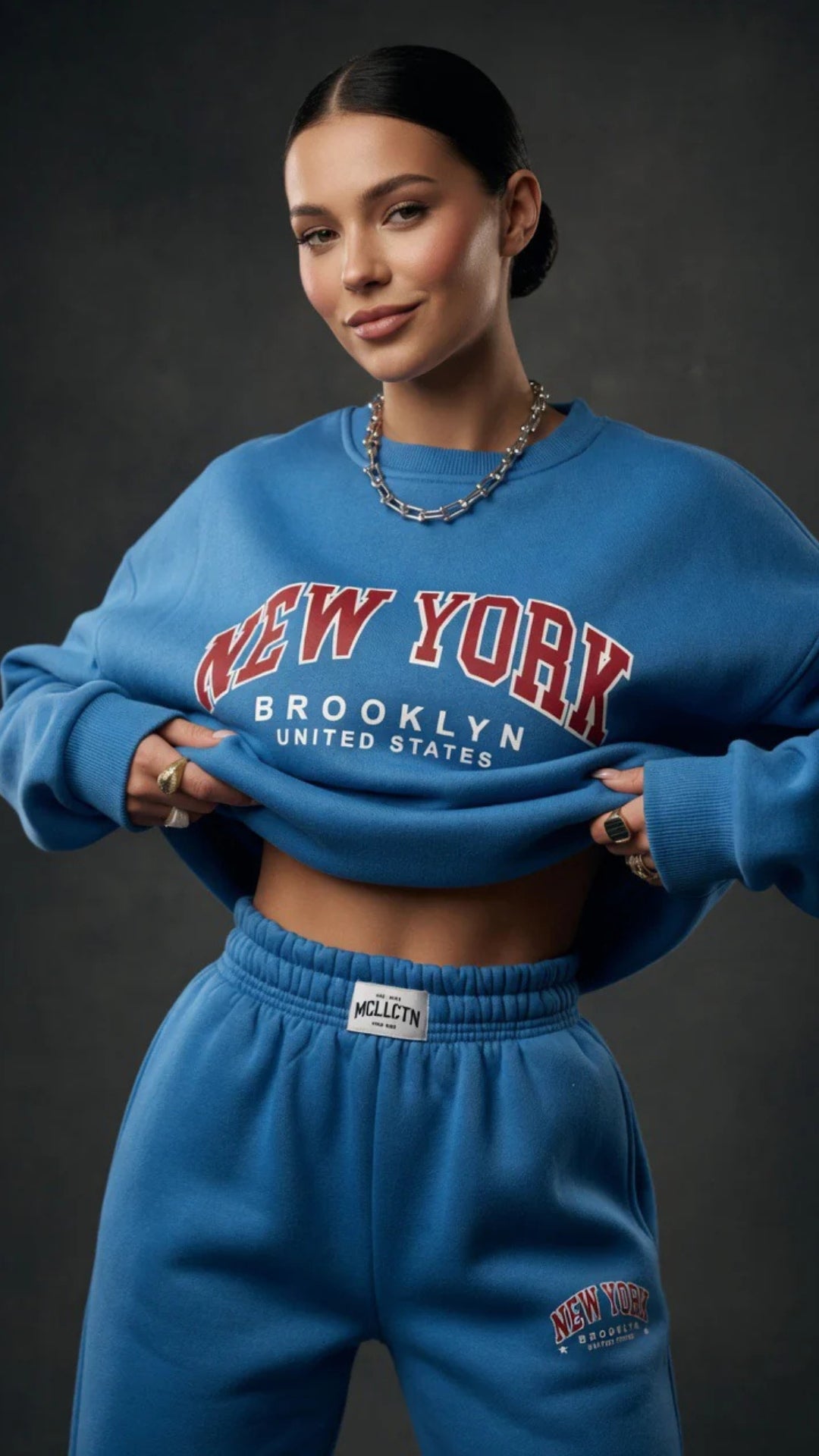 Oversized “New York” Print Sweatshirt and Wide-Leg Trouser Set