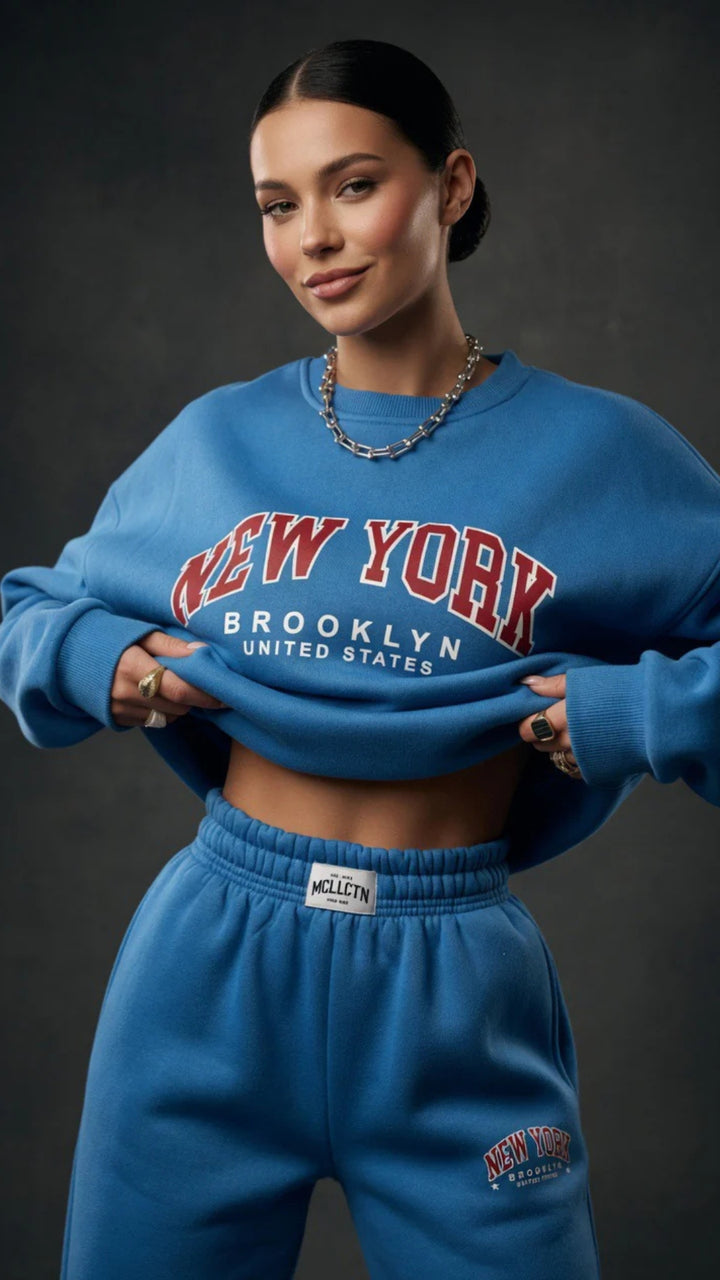 Oversized “New York” Print Sweatshirt and Wide-Leg Trouser Set