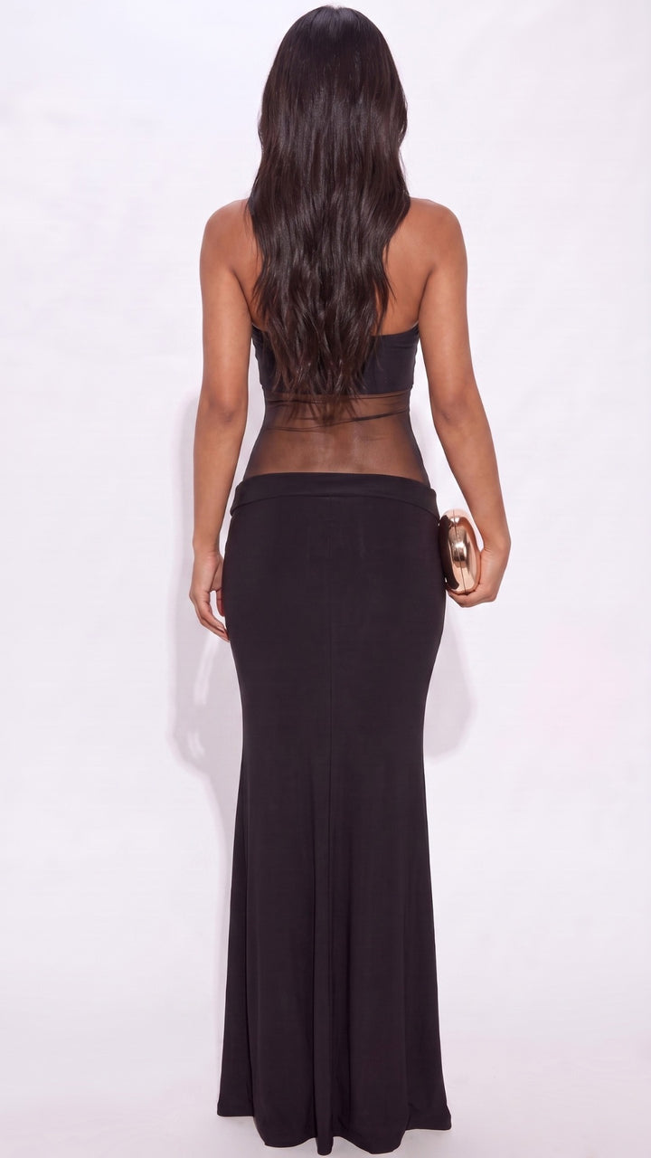 Strapless Mesh Maxi Dress
