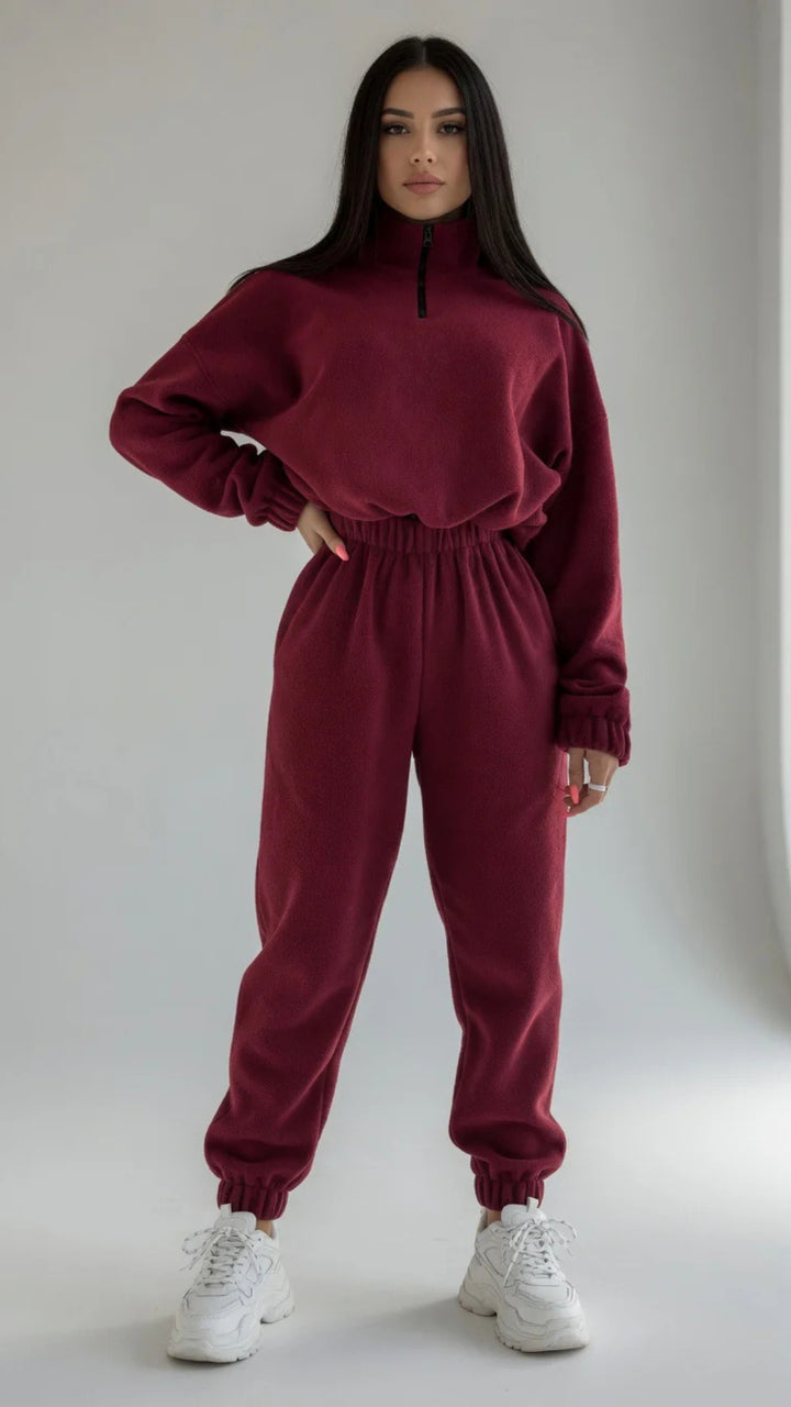 Half-Zip Detail Oversized Fleece Top &amp; Jogger Set