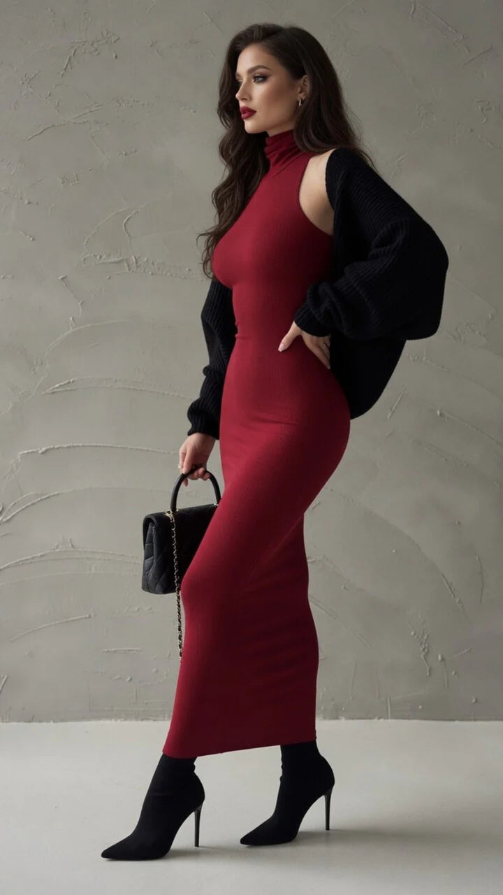High-Neck Midi Dress