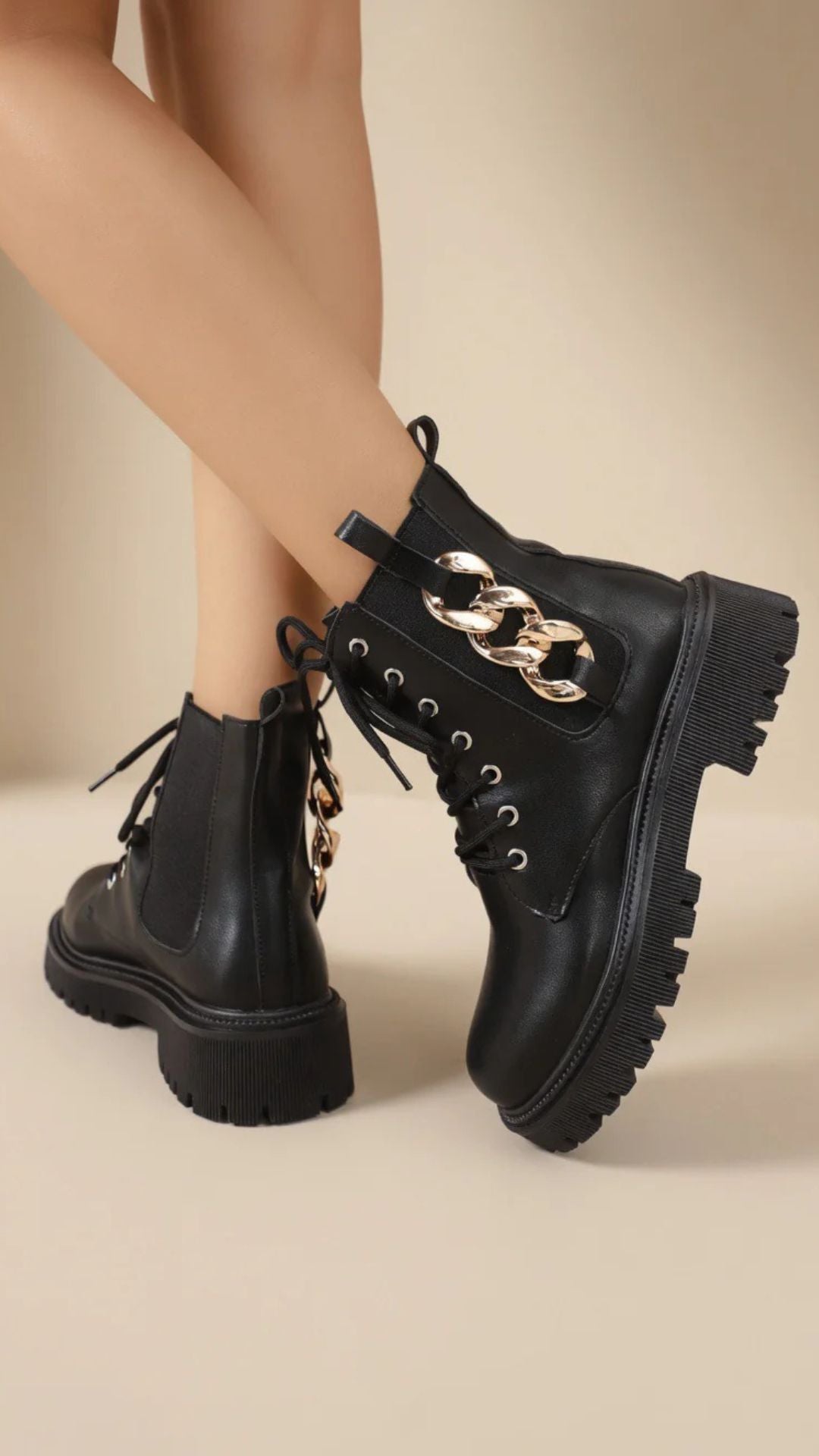 PU Leather Chain Detail Boots